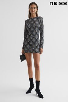 Reiss Blue Annie Metallic Jacquard Tunic Mini Dress (U90749) | €210