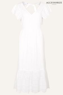 Accessorize White Flutter Sleeve Tie Back Midi Dress (U90781) | €34