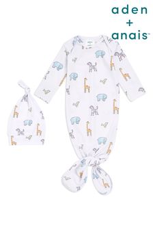 Aden + Anais White Comfort Jungle Jammin Knit Knotted Gown And Hat Gift Set (U91647) | 43 €