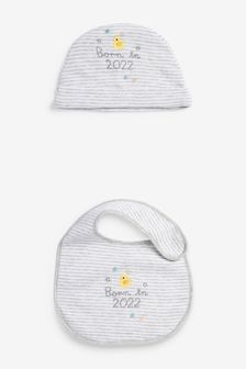 Grey Born in Baby Hat And Bib Set (0-6mths) (U91779) | 175 UAH