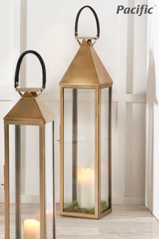 Pacific Matt Gold Stainless Steel And Glass Large Square Lantern (U92200) | €272