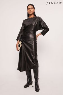 Jigsaw Asymmetric Leather Black Dress (U92917) | $989