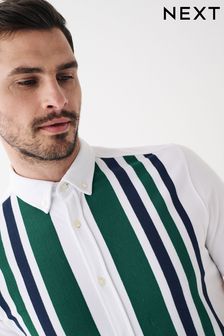 Weiß/Grün - Kurzärmeliges, gestreiftes Piqué-Hemd (U92986) | 18 €