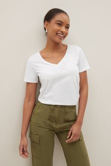 White Essentials Short Sleeve V-Neck T-Shirt (U92995) | 44 SAR