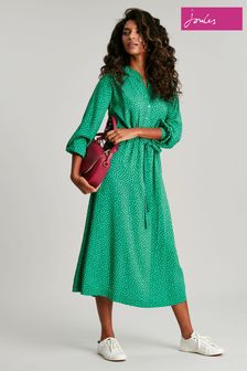 Zelené dlhé košeľové šaty s volánikovým golierom Joules Zoey (U93080) | €58