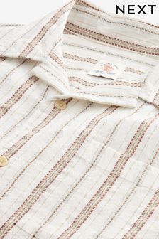 White Textured Short Sleeve Stripe Shirt (U93099) | $45