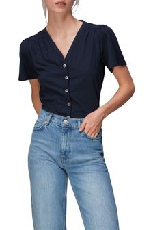 Azul - Camiseta blanca con cuello de pico y botón delantero Maeve de Whistles (U93108) | 69 €