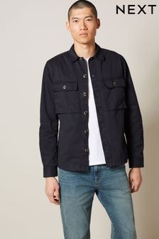 Navy Blue 100% Cotton Twin Pocket Shacket (U93114) | $74