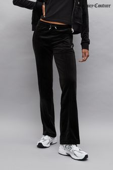 Juicy Couture Womens Velour Straight Leg Black Joggers With Crystal Embellishment