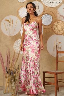 Hope and Ivy Pink Cowl Front Satin Maxi Dress With Cami Strap (U93188) | 43 €