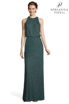Adrianna Papell Green Beaded Halter Dress (U93268) | ₪ 1,071