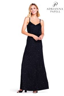Adrianna Papell Black Blouson Beaded Dress (U93269) | SGD 561