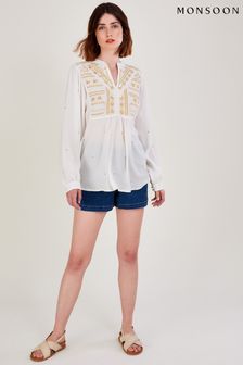 Monsoon Natural Hally Embellished Top In Sustainable Viscose (U93355) | 74 €