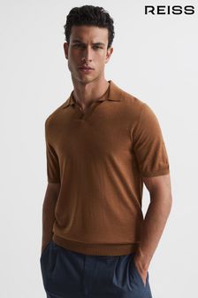 Reiss Camel Malbec Open Collar Silk Merino Polo Shirt (U93637) | SGD 325