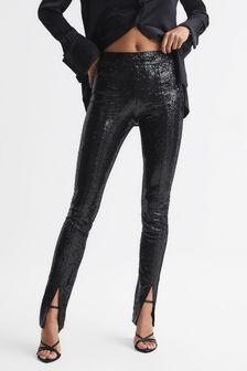 Reiss Black Jemima Sequin Split-Hem Trousers (U94045) | €240