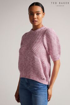 Ted Baker Charyl Pink Engineered Short Sleeve Knit Top (U94090) | 181 €