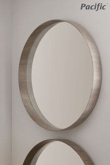 Pacific Grey Oak Wood Veneer Round Wall Mirror (U94148) | €272