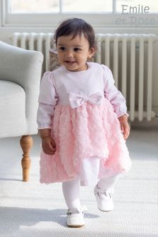 Emile Et Rose Pink Dress With Tulle Flower Overskirt And Tights (U94196) | $89 - $96