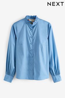 Blau - Long Sleeve Ruffle Neck Signature Cotton Shirt (U94416) | 61 €