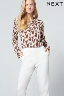 Brown/Cream Cut-Out Long Sleeve Top (U94436) | €18