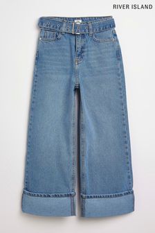 River Island Blue Wide Leg Belted Jeans (U94502) | $41 - $56