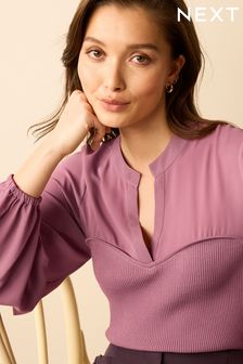 Dark Pink Corset Detail V-Neck Layer Knit Top (U95054) | $65