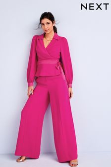 Roze - Modieus gesneden broek met wijde pijpen (U95141) | €40