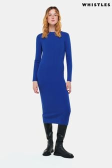 Whistles Blue Ribbed Knitted Midi Dress (U95158) | €79