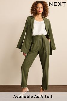 Zielony - Dopasowane spodnie ze zwężanymi nogawkami i paskiem (U95164) | 116 zł - 130 zł