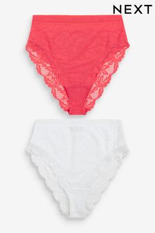 Red/White High Rise High Leg Lace Knickers 2 Pack (U95179) | OMR4