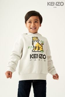 Sudadera con capucha y logotipo de tigre color crema de Kenzo Kids (U95428) | 174 € - 267 €