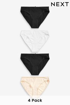 Black/White/Nude High Leg Cotton Rich Knickers 4 Pack (U95461) | kr104