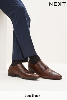 Brown Regular Fit Leather Oxford Brogue Shoes (U95476) | €17