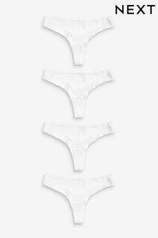 White Thong Cotton Rich Knickers 4 Pack (U95545) | LEI 51