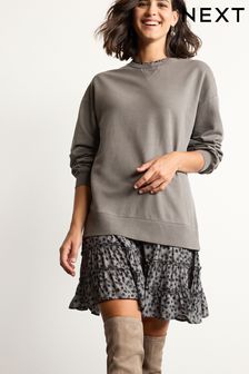 Ditsy Floral Cotton Long Sleeve Sweater Layer Ruffle Dress (U95680) | $55