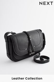 Black Leather Stitch Saddle Bag (U95721) | OMR29