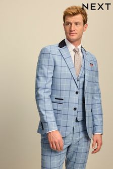 Blue Slim Wool Blend Check Suit Jacket (U95872) | €61