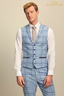 Blue Wool Blend Check Suit Waistcoat (U95874) | €27