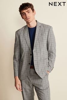 Grey Oversized Fit Seersucker Check Suit Jacket (U95884) | 245 zł