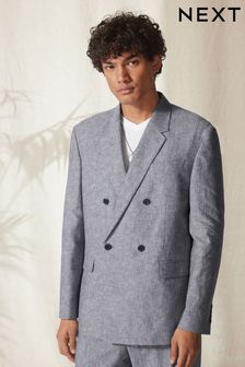 Light Blue Oversized Fit Linen Blend Suit: Jacket (U95909) | €41