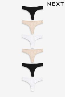 Black/White/Nude Thong Cotton Rich Knickers 6 Pack (U95948) | €15.50