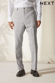 Light Grey Slim Fit Linen Blend Check Suit: Trousers (U95955) | €24