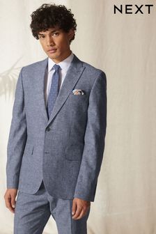 Blue Slim Fit Linen Blend Suit (U95956) | $149