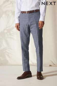 Blue Slim Fit Linen Blend Check Suit: Trousers (U95957) | 37 €