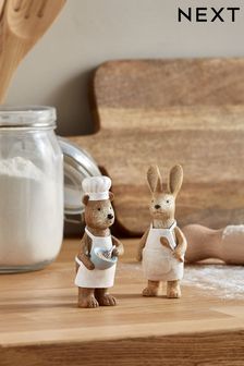 Set of 2 Cooking Chef Bertie Bear and Rosie Rabbit Cooking Ornaments