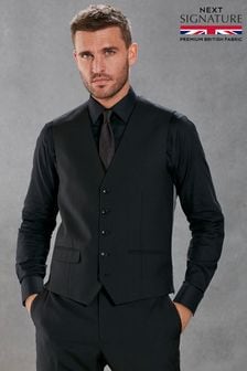 Black Slim Fit Signature Empire Mills British Fabric Herringbone Suit Waistcoat (U95971) | $140