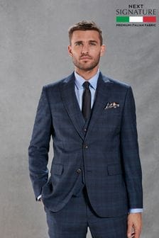 Signature Marzotto Karierte Tailored-Anzugjacke aus italienischem Stoff, leuchtend Blau (U95980) | 112 €
