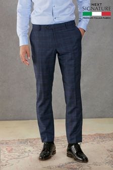 Bright Blue Tailored Signature Marzotto Italian Fabric Check Suit Trousers (U95981) | 70 €