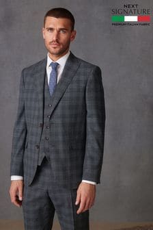 Charcoal Grey Slim Charcoal Grey Slim Signature Marzotto Italian Fabric Check Suit Jacket (U95989) | €61