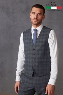 Charcoal Grey Slim Signature Marzotto Italian Fabric Check Suit Waistcoat (U95991) | €38